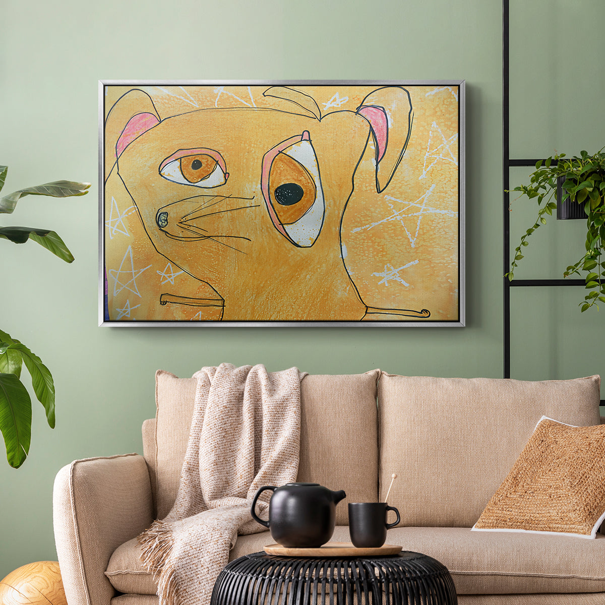 Cubist Dog with Stars (Student Art) - Floater Framed Canvas Print