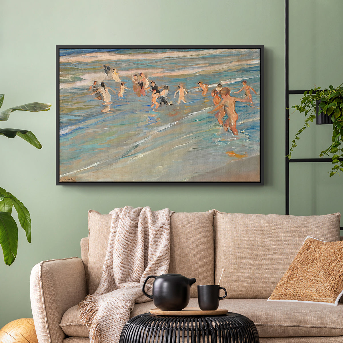 Children Playing on the Beach in Valencia, c. 1908 - Floater Framed Canvas Print
