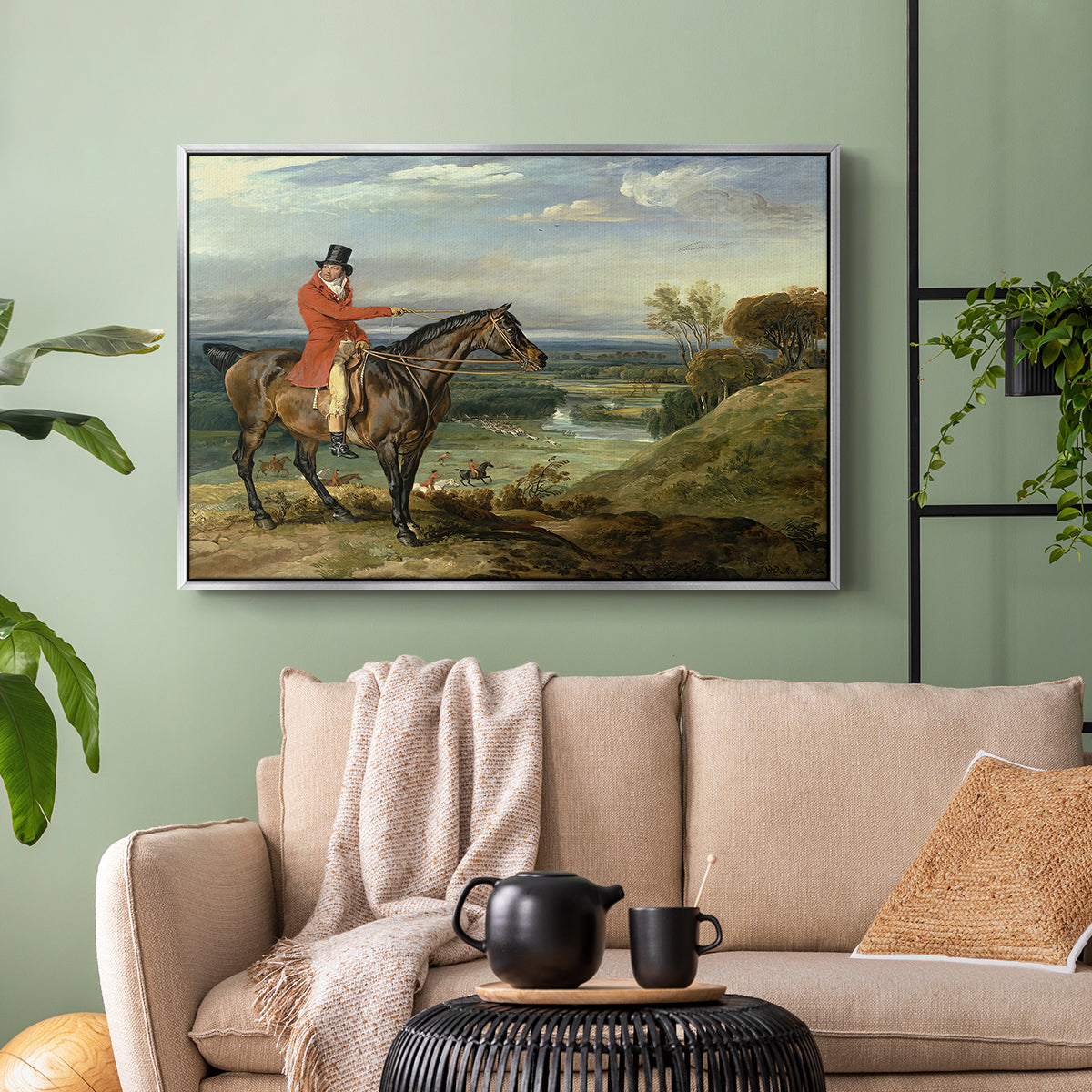John Levett Hunting at Wychnor, Staffordshire, 1818 - Floater Framed Canvas Print