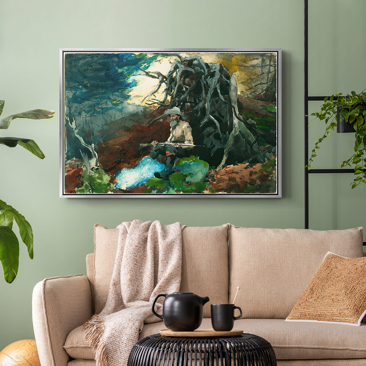 Campfire, Adirondacks, 1892 - Floater Framed Canvas Print