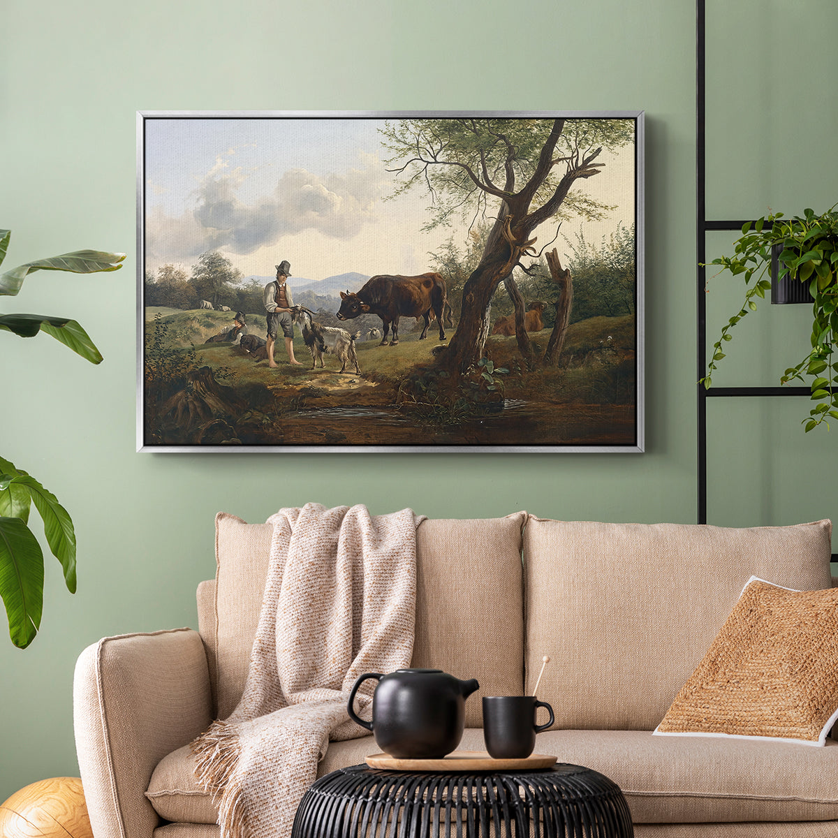 Shepherd with Billy Goat, c. 1830 - Floater Framed Canvas Print