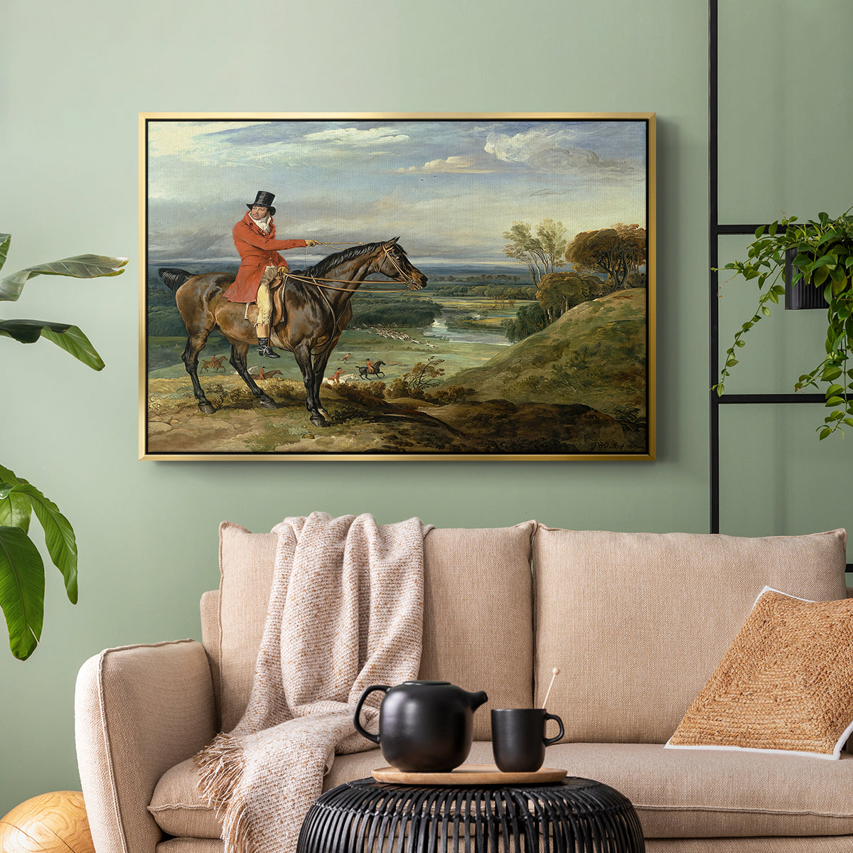 John Levett Hunting at Wychnor, Staffordshire, 1818 - Floater Framed Canvas Print