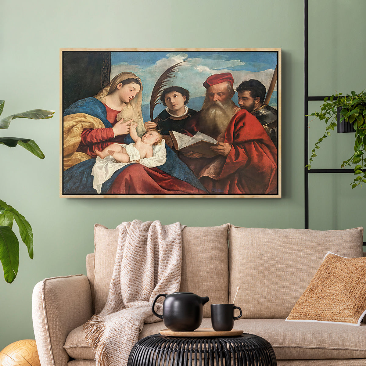 Mary and Child with Saints Stephen, Jerome and Maurice, c. 1510 - Floater Framed Canvas Print