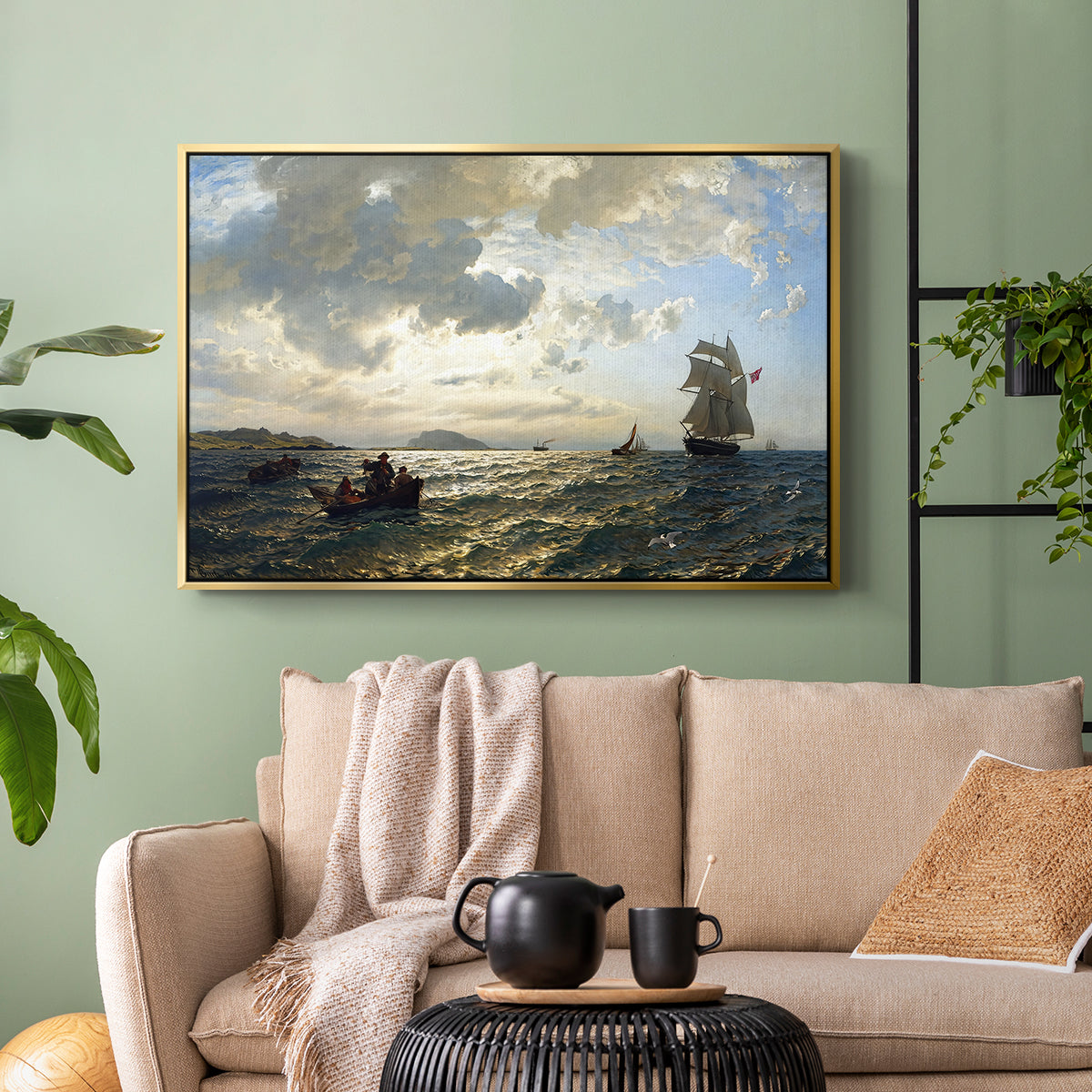 Fresh Breeze on the Norwegian Coast, 1876 - Floater Framed Canvas Print