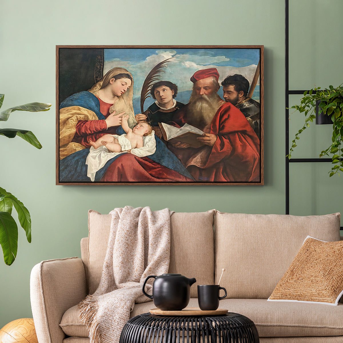 Mary and Child with Saints Stephen, Jerome and Maurice, c. 1510 - Floater Framed Canvas Print