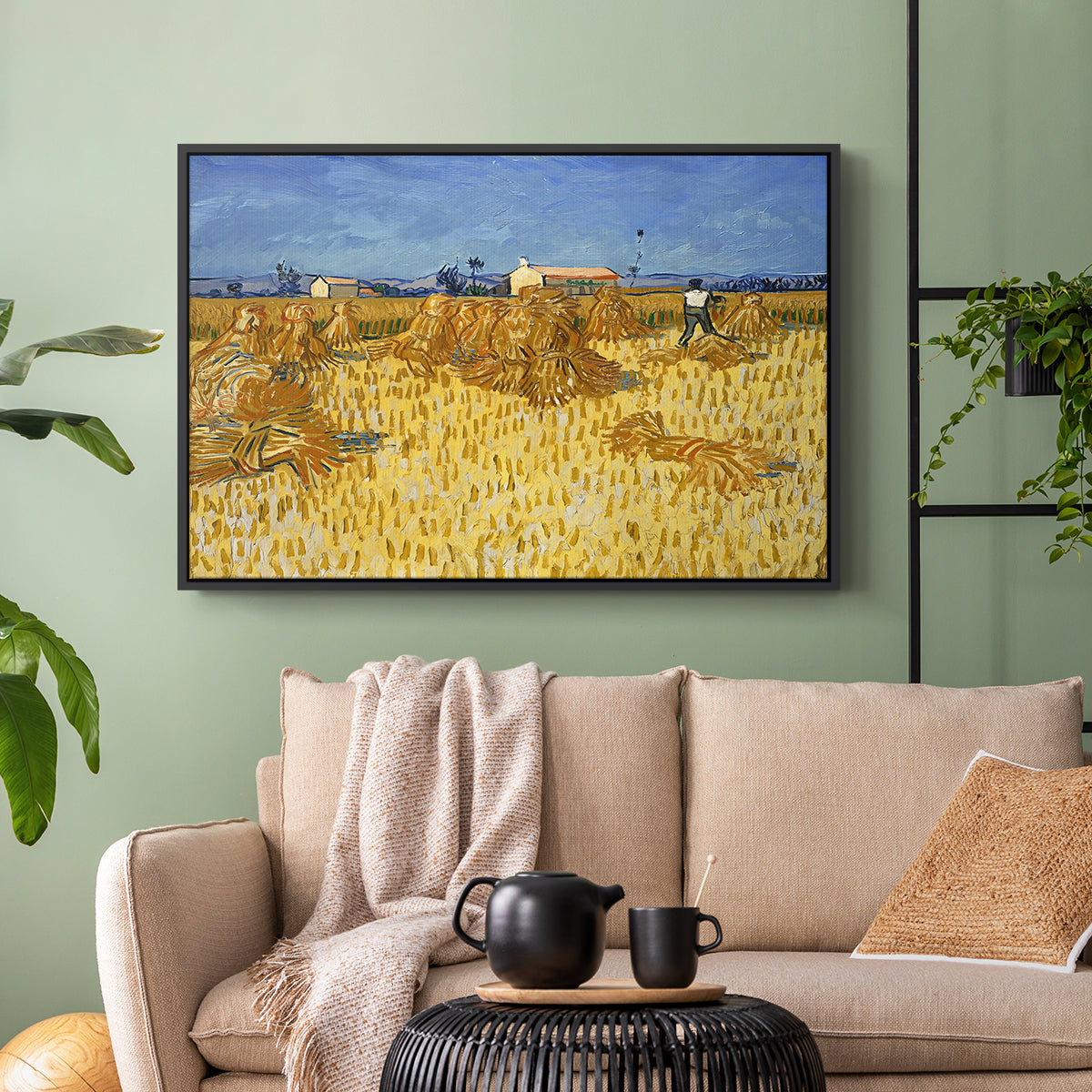 Wheat Field with Sheaves (Harvest in Provence), 1888 - Floater Framed Canvas Print