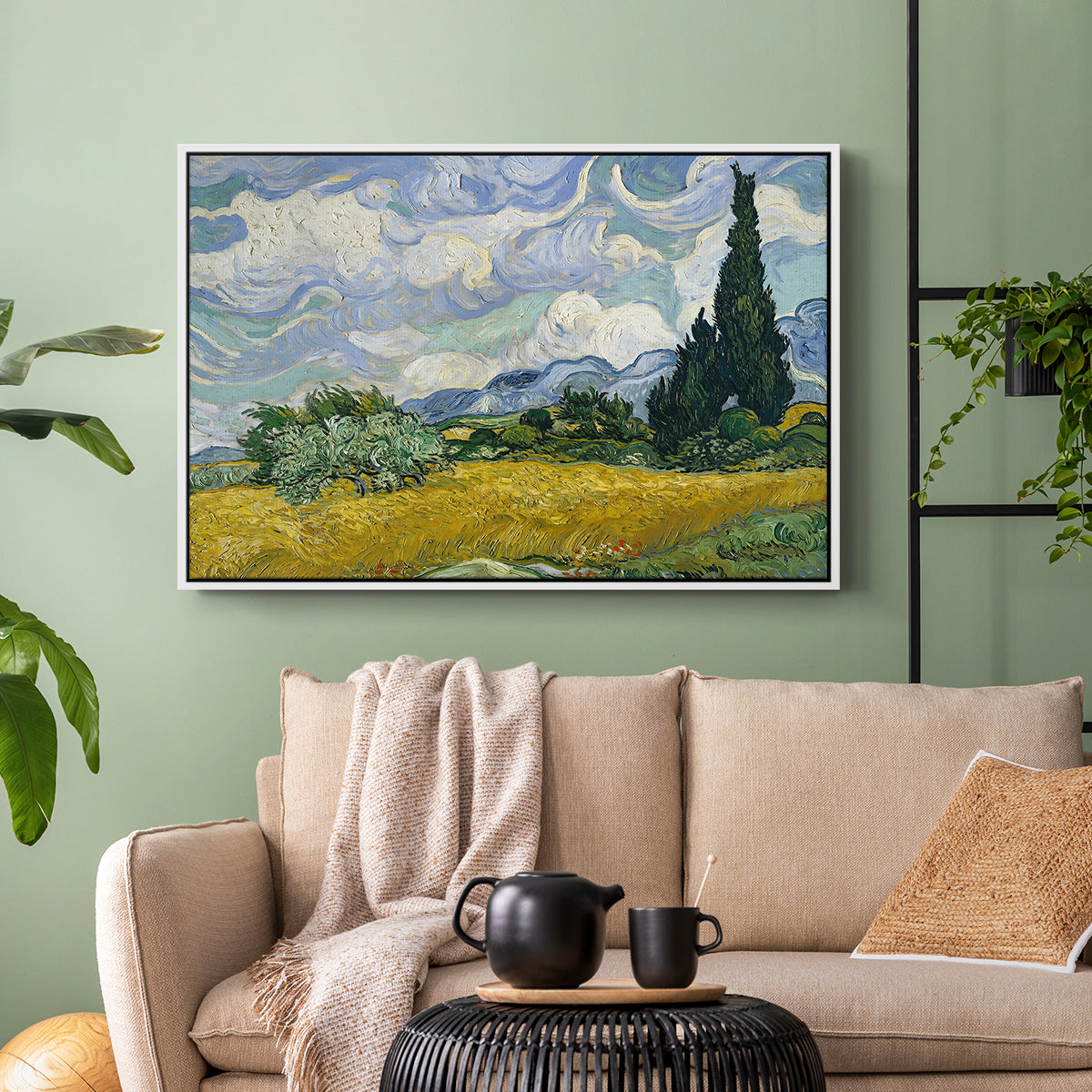 Wheat Field with Cypresses, 1889 - Floater Framed Canvas Print