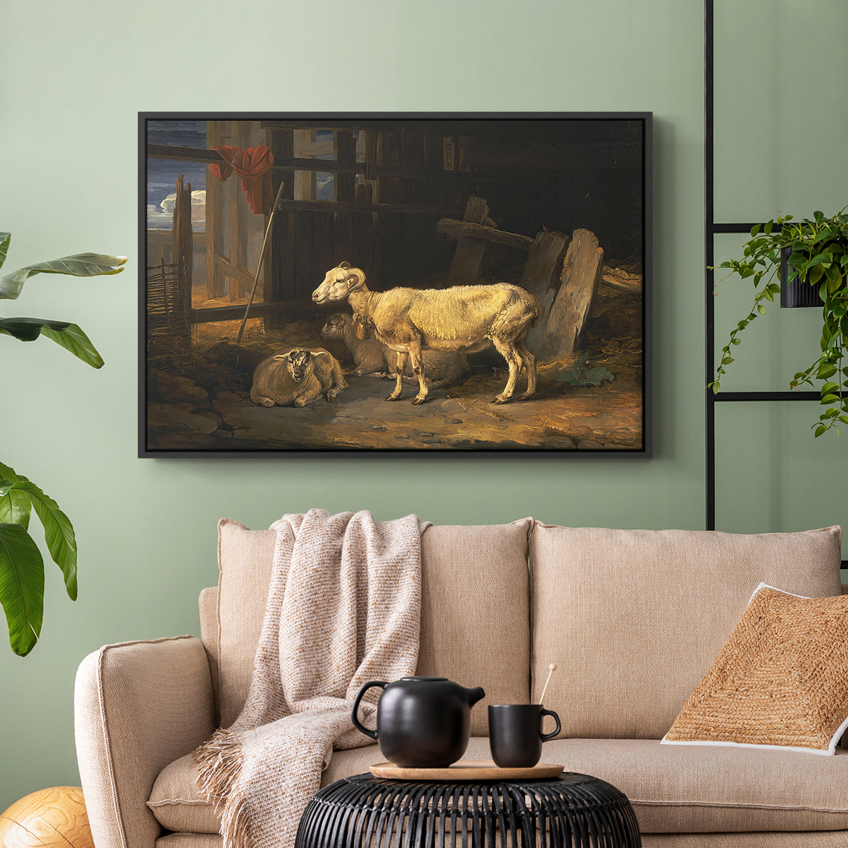 Sheep in a Stable, 1810 - Floater Framed Canvas Print