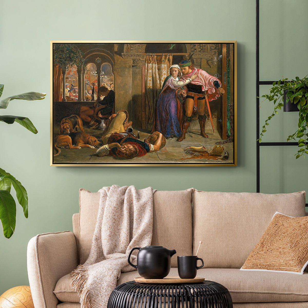 The Flight of Madeline and Porphyro, 1848 - Floater Framed Canvas Print