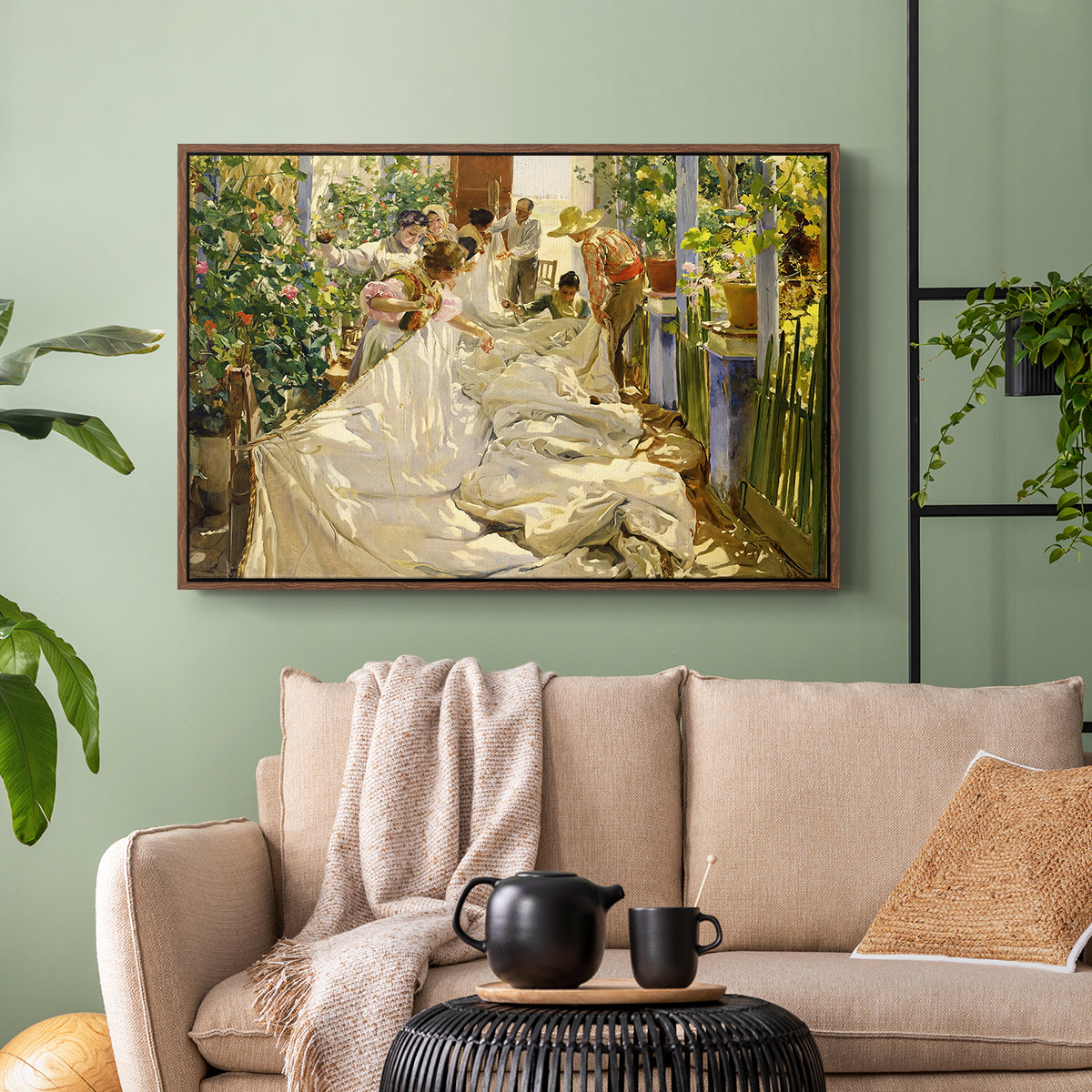 Sewing the Sail, 1896 - Floater Framed Canvas Print