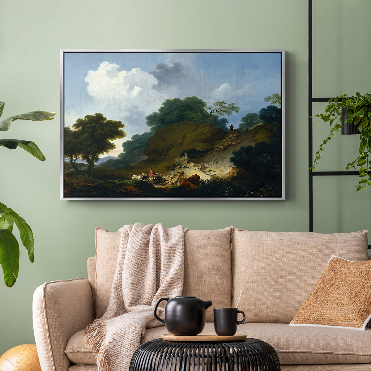 Landscape with Shepherds and Flock of Sheep, c. 1763-1765 - Floater Framed Canvas Print