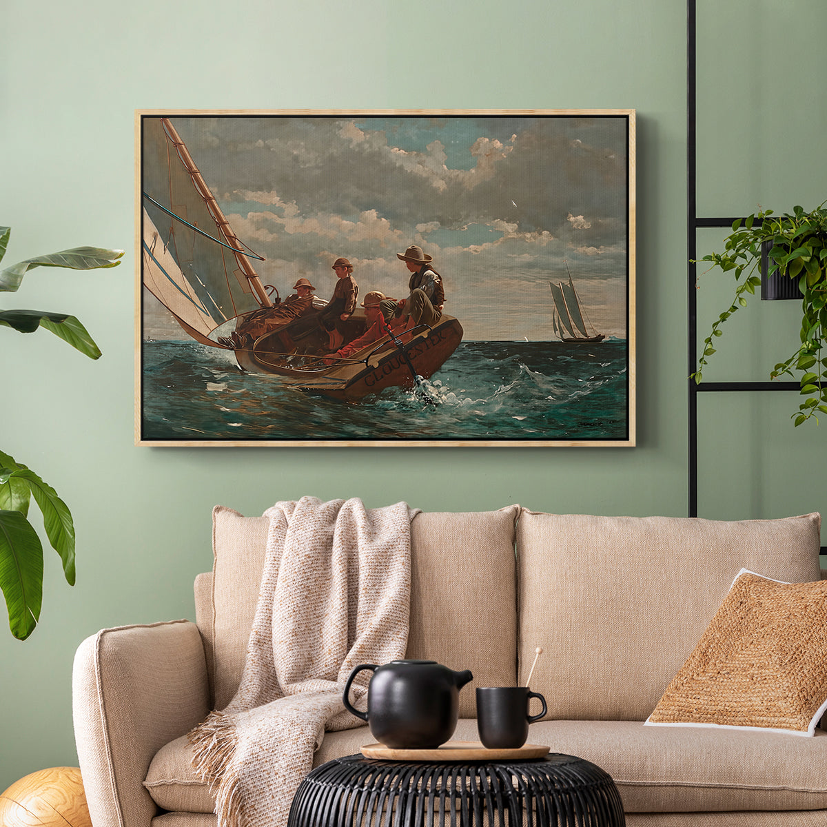 Breezing Up (A Fair Wind), 1873-1876 - Floater Framed Canvas Print