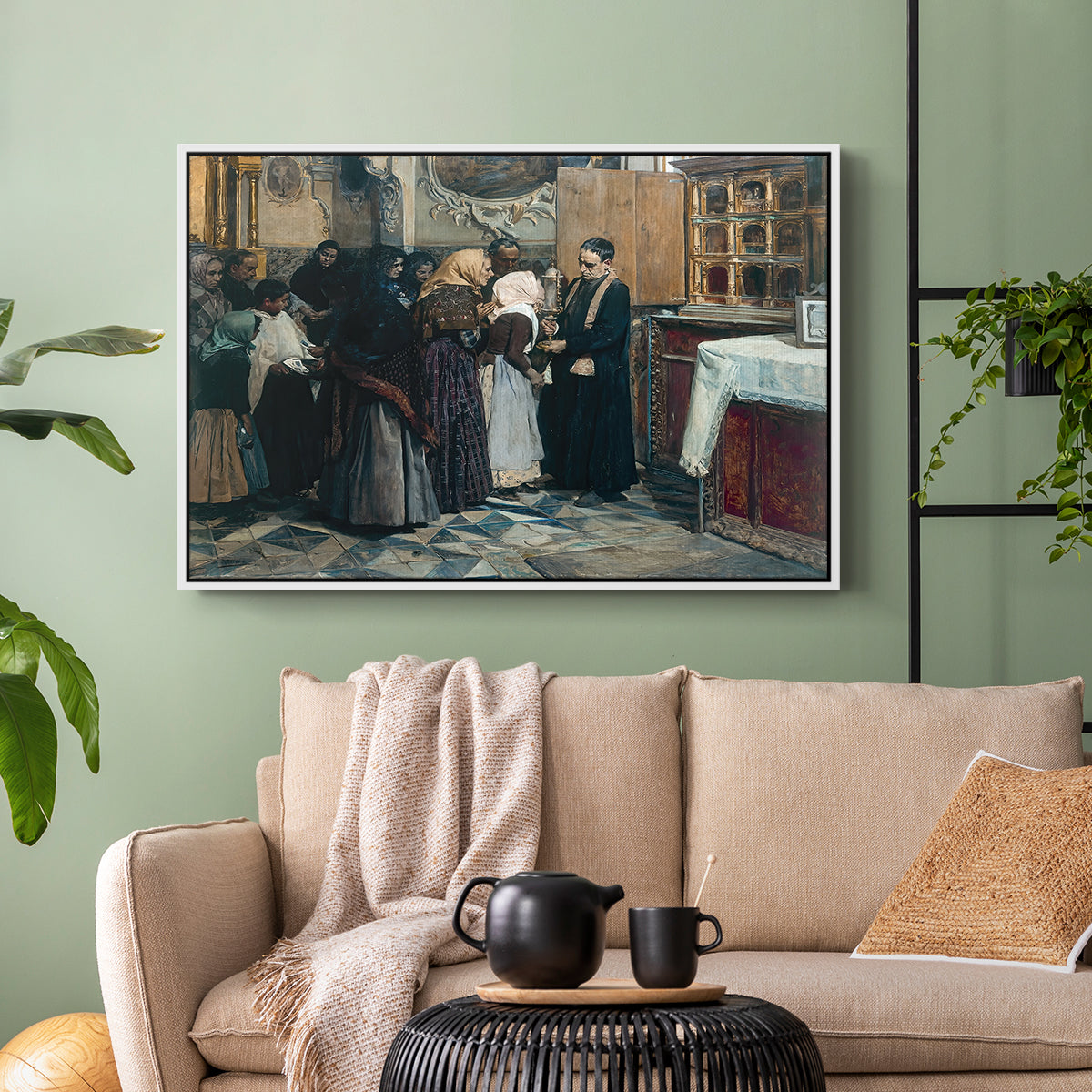 Kissing the Relic, 1893 - Floater Framed Canvas Print