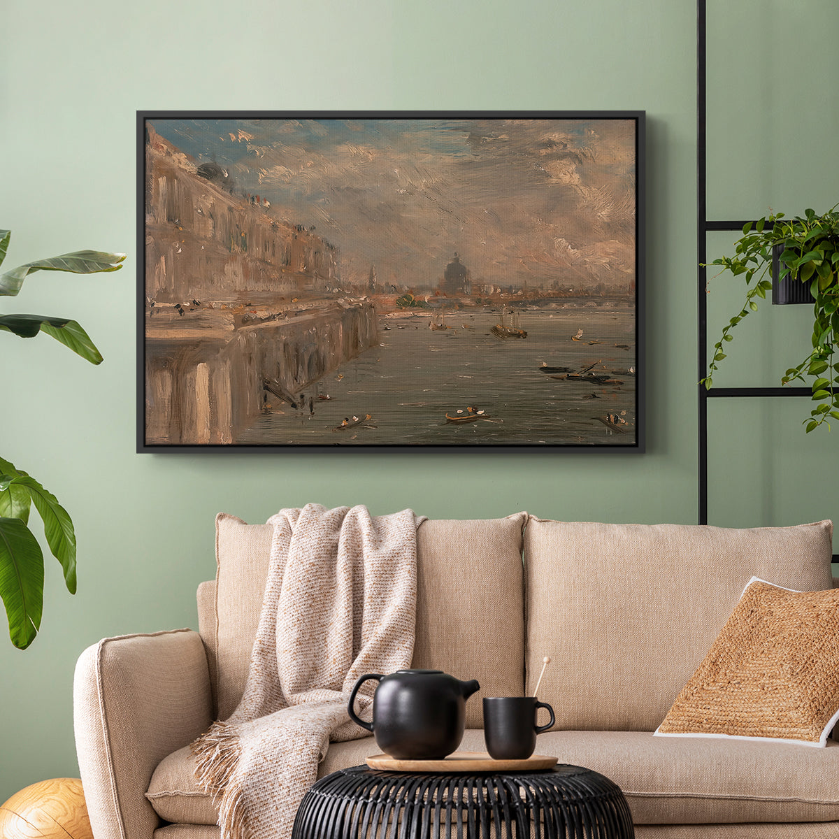 Somerset House Terrace from Waterloo Bridge, c. 1819 - Floater Framed Canvas Print