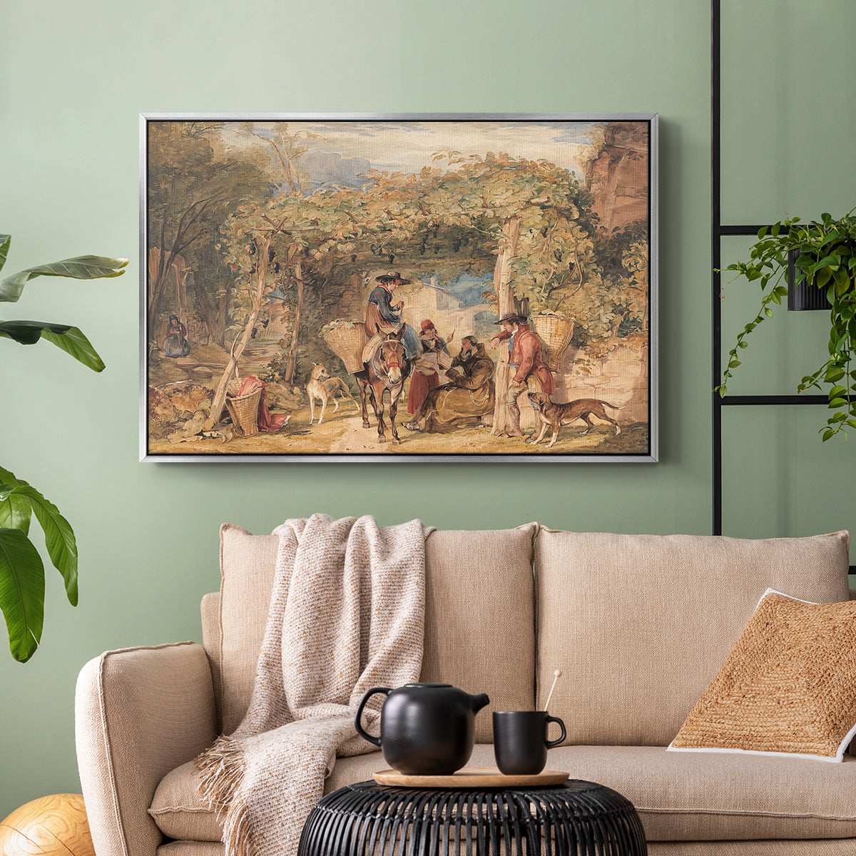 Figures and Animals in a Vineyard, c. 1829 - Floater Framed Canvas Print
