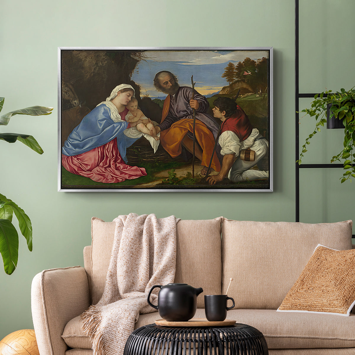 The Holy Family with a Shepherd, c. 1510 - Floater Framed Canvas Print