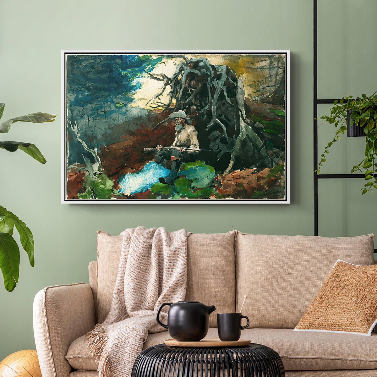 Campfire, Adirondacks, 1892 - Floater Framed Canvas Print
