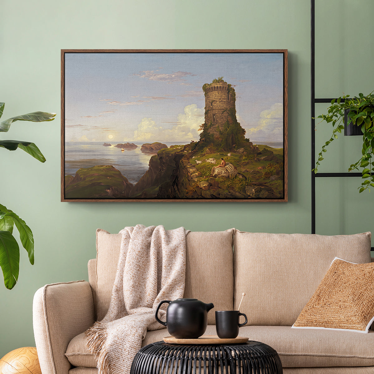 Italian Coast Scene with Ruined Tower, 1838 - Floater Framed Canvas Print