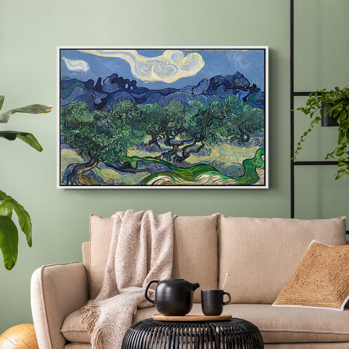 Olive Trees with the Alpilles in the Background, 1889 - Floater Framed Canvas Print