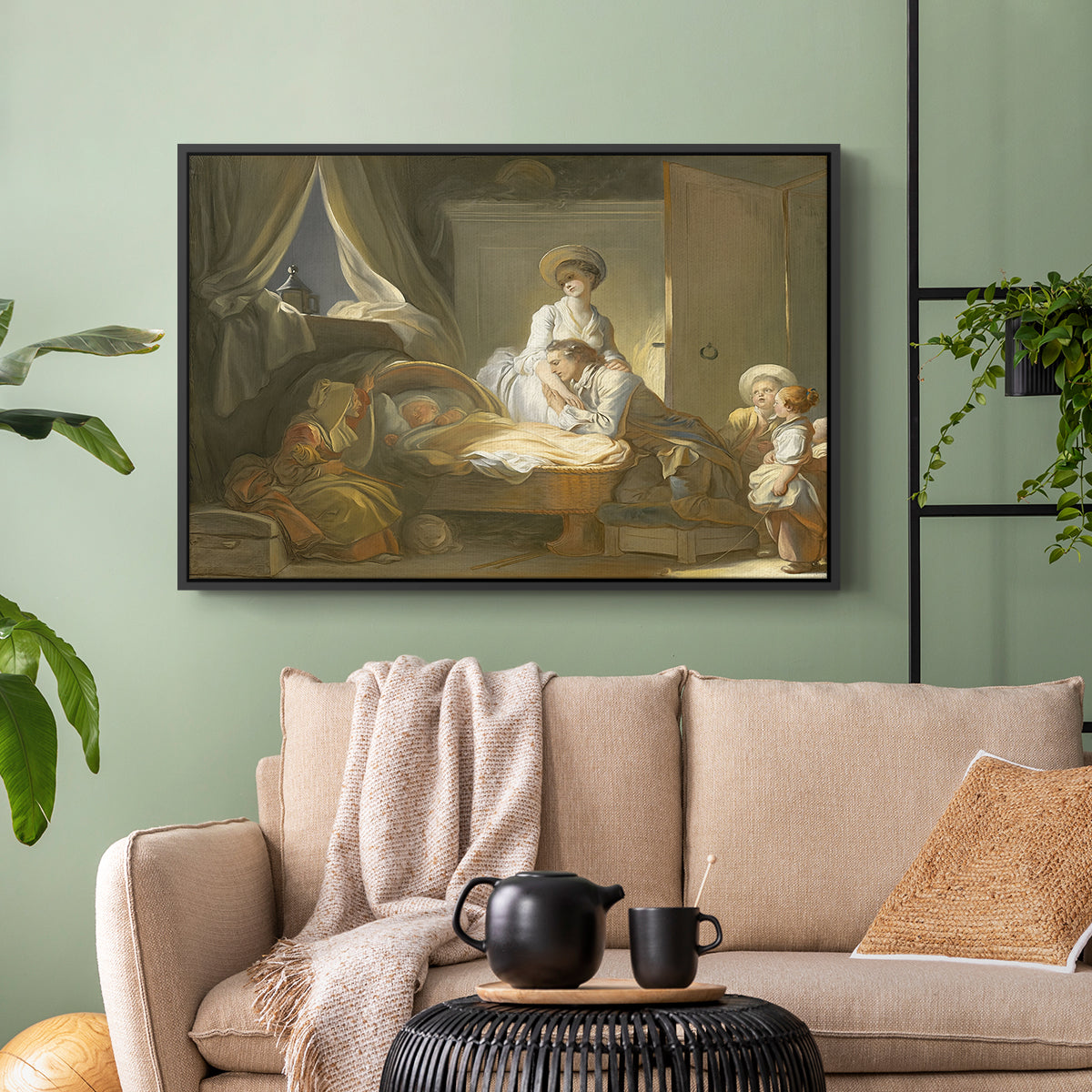 The Visit to the Nursery, c. 1775 - Floater Framed Canvas Print