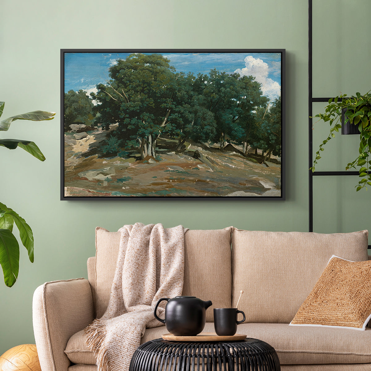 Fontainebleau: Oak Trees at Bas-Bréau, c. 1830-1835 - Floater Framed Canvas Print