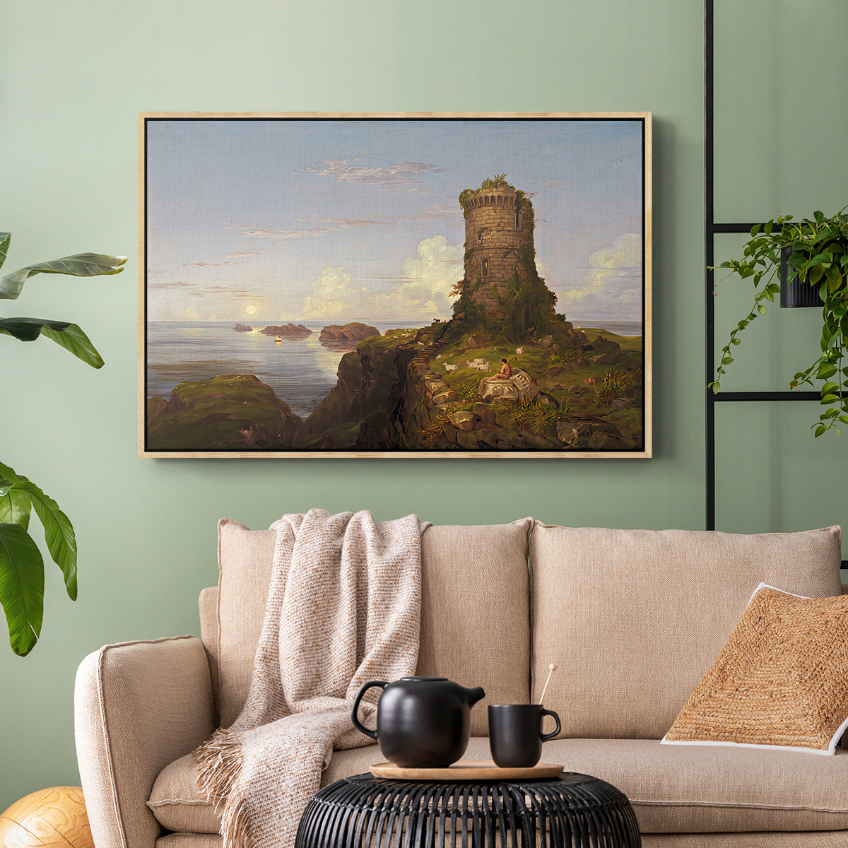 Italian Coast Scene with Ruined Tower, 1838 - Floater Framed Canvas Print