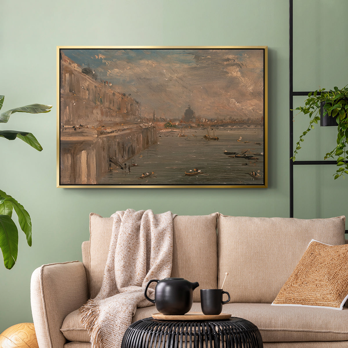 Somerset House Terrace from Waterloo Bridge, c. 1819 - Floater Framed Canvas Print