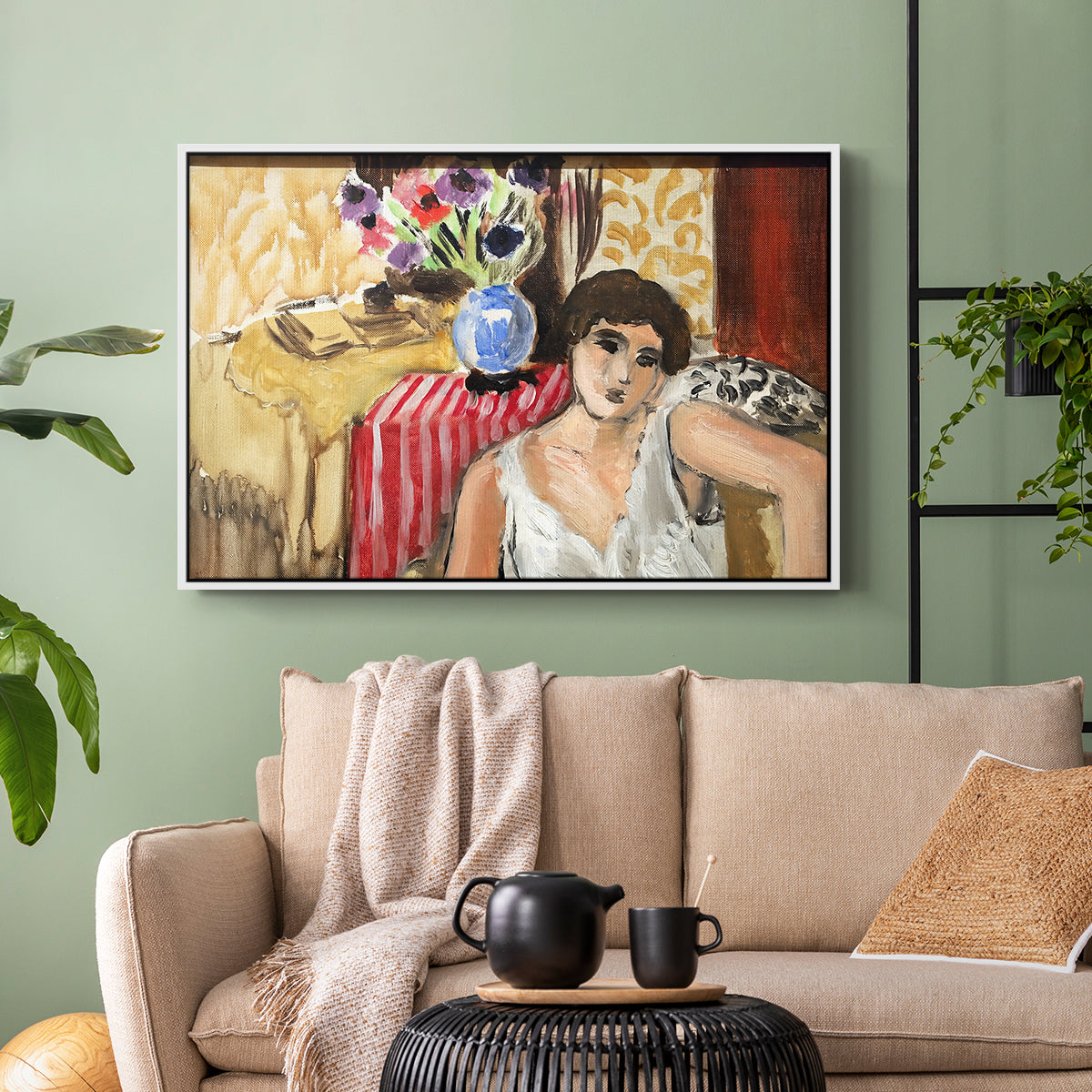 Woman Seated in an Armchair, c. 1920 - Floater Framed Canvas Print