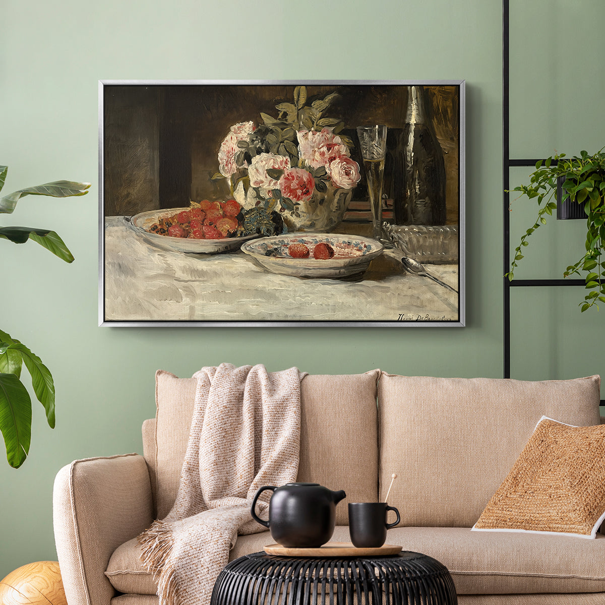 Strawberries and Champagne, c. 1881-1885 - Floater Framed Canvas Print