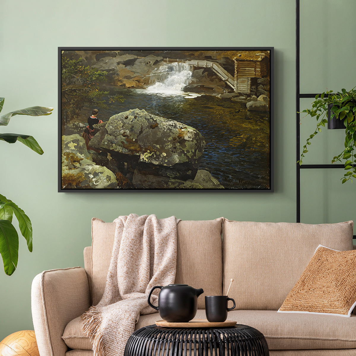 By the Mill Pond (En Mølledam), 1850 - Floater Framed Canvas Print