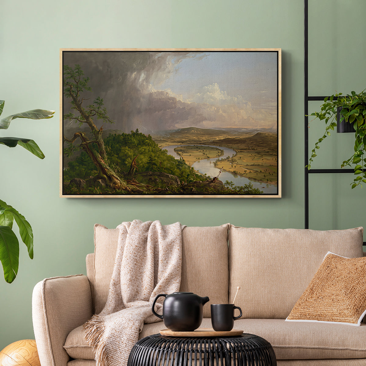 View from Mount Holyoke, Northampton, Massachusetts, after a Thunderstorm (Oxbow), 1836 - Floater Framed Canvas Print