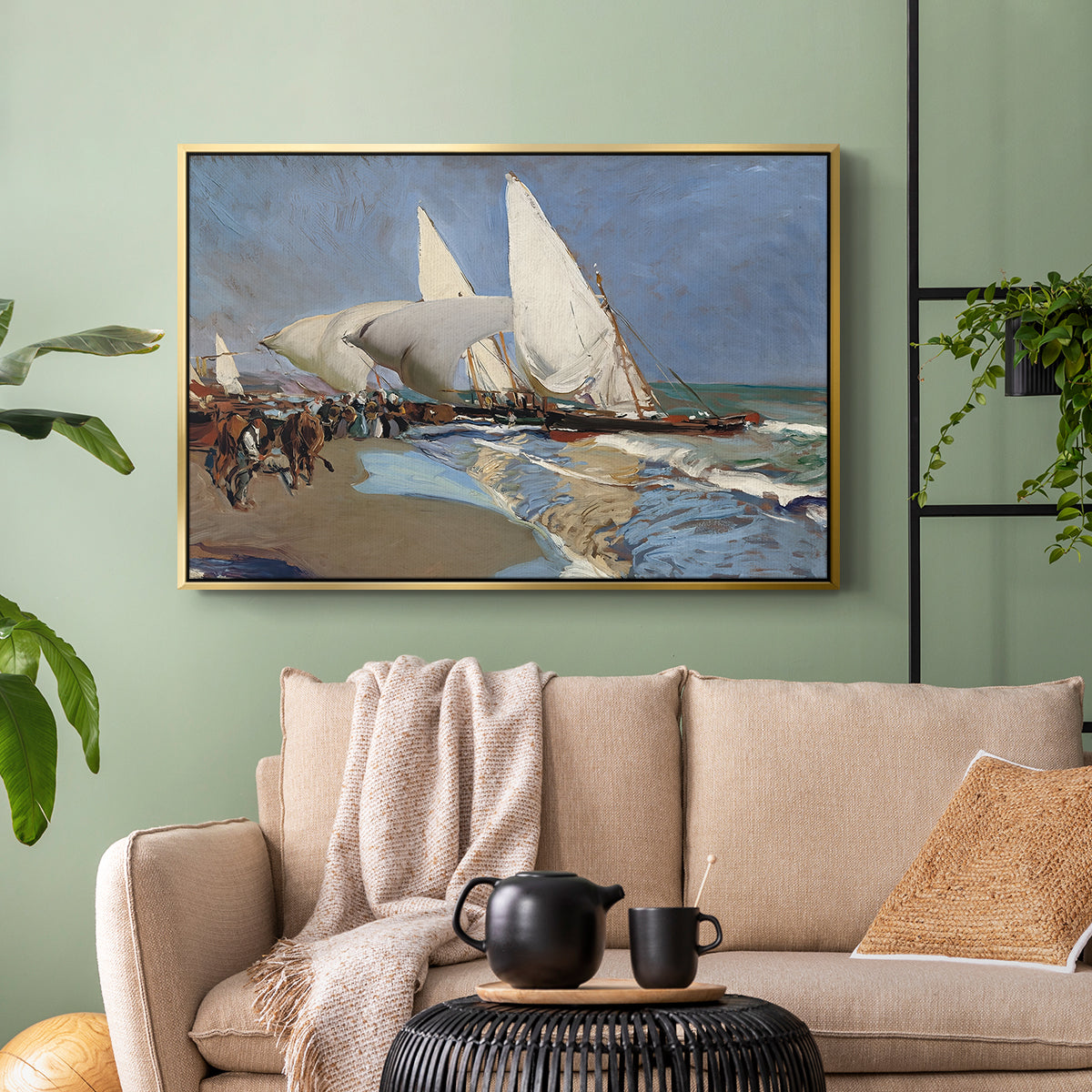 The Beach at Valencia, 1908 - Floater Framed Canvas Print