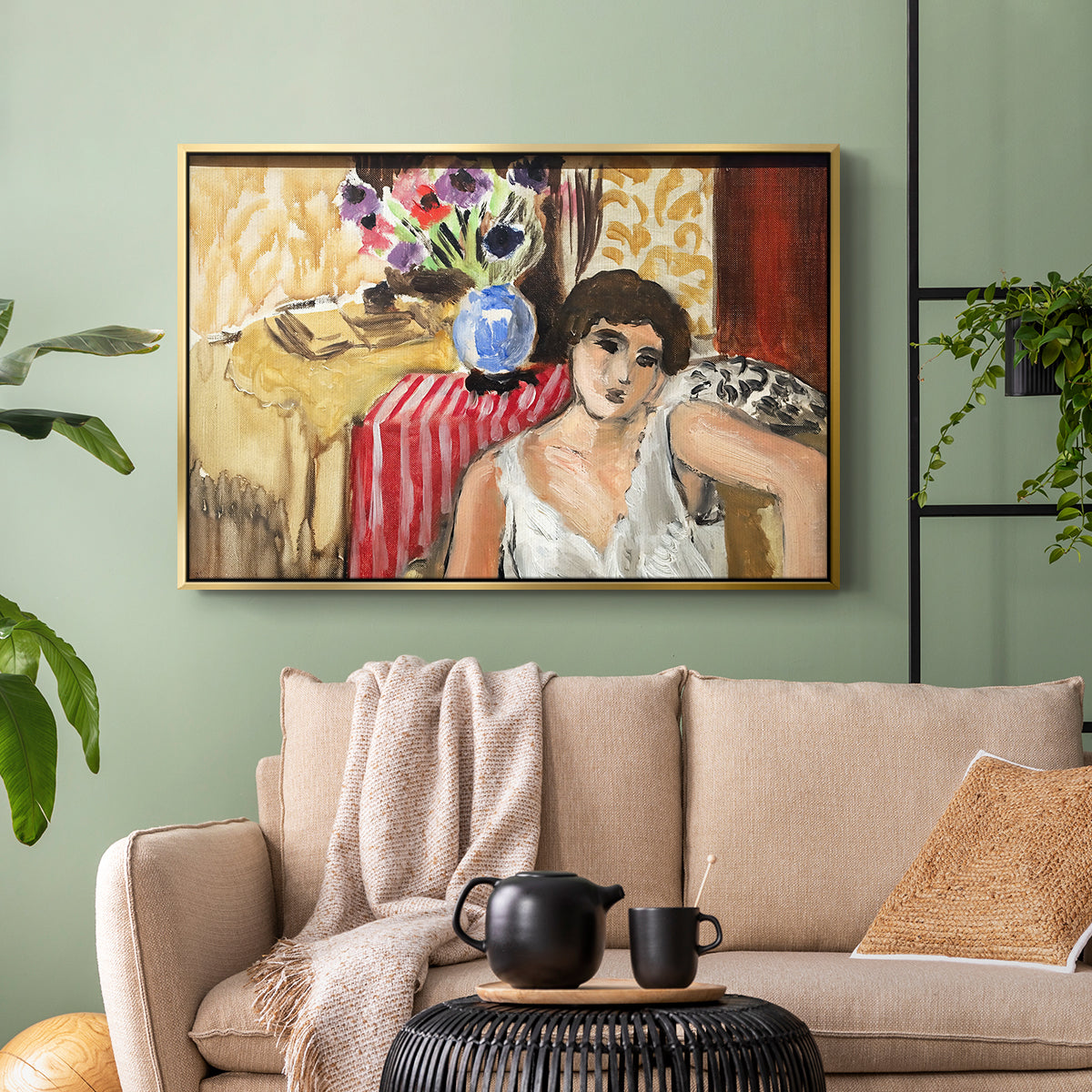 Woman Seated in an Armchair, c. 1920 - Floater Framed Canvas Print