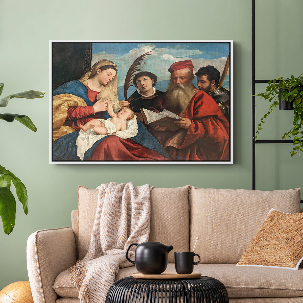 Mary and Child with Saints Stephen, Jerome and Maurice, c. 1510 - Floater Framed Canvas Print