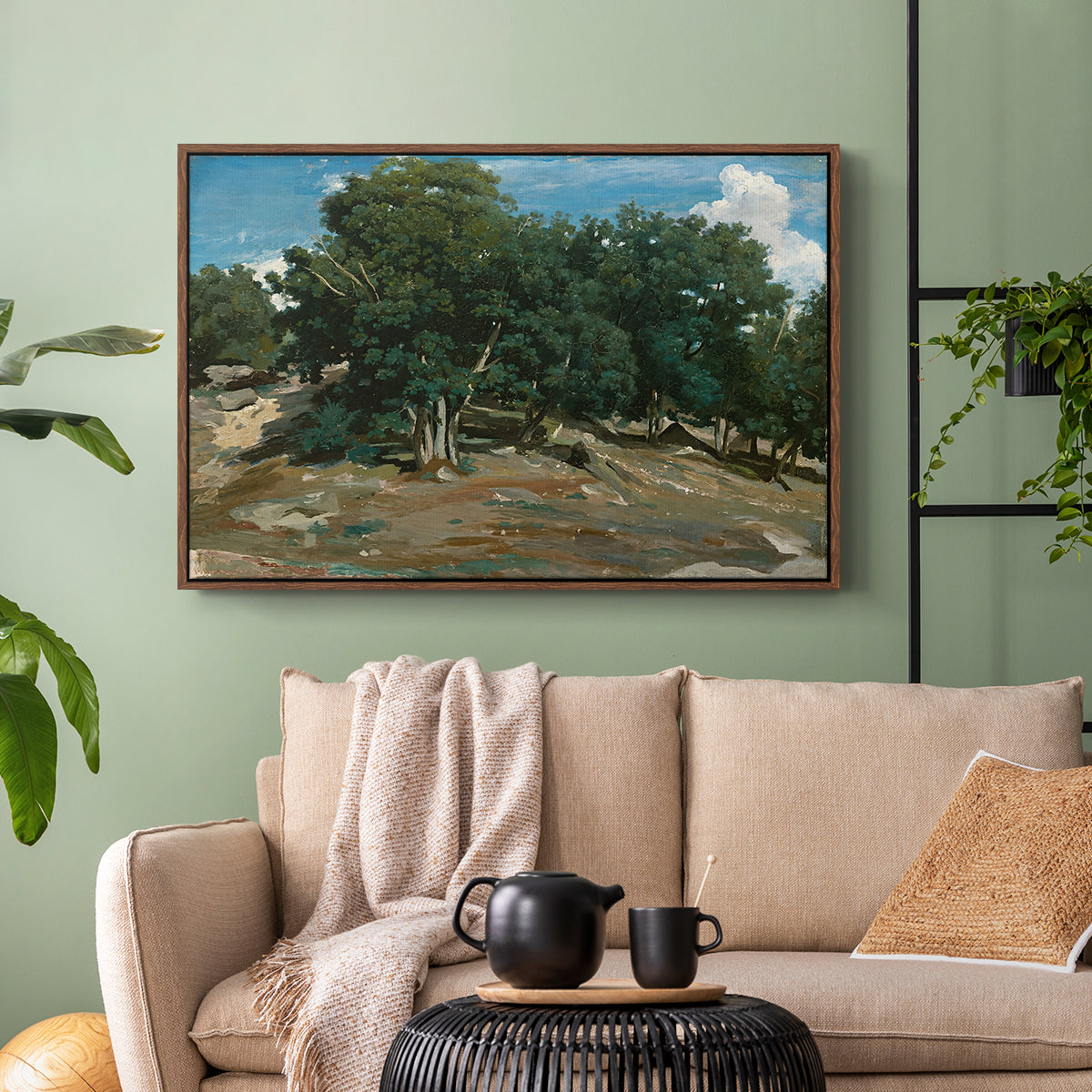 Fontainebleau: Oak Trees at Bas-Bréau, c. 1830-1835 - Floater Framed Canvas Print