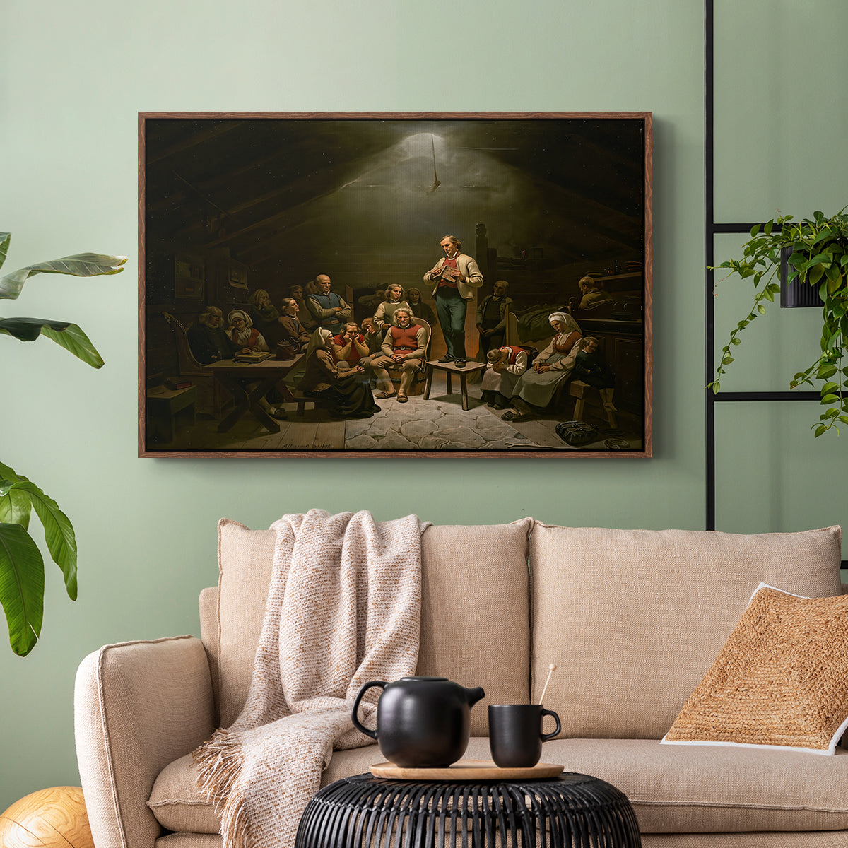 Low Church Devotion (Haugianerne), 1848 - Floater Framed Canvas Print