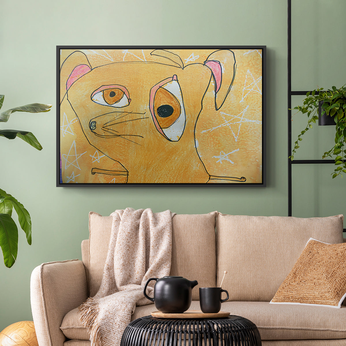 Cubist Dog with Stars (Student Art) - Floater Framed Canvas Print