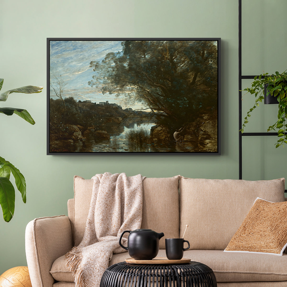 Souvenir of the Environs of Lake Nemi, 1865 - Floater Framed Canvas Print