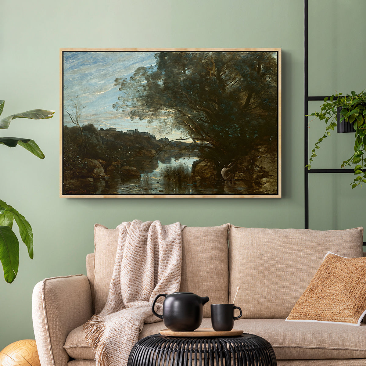Souvenir of the Environs of Lake Nemi, 1865 - Floater Framed Canvas Print