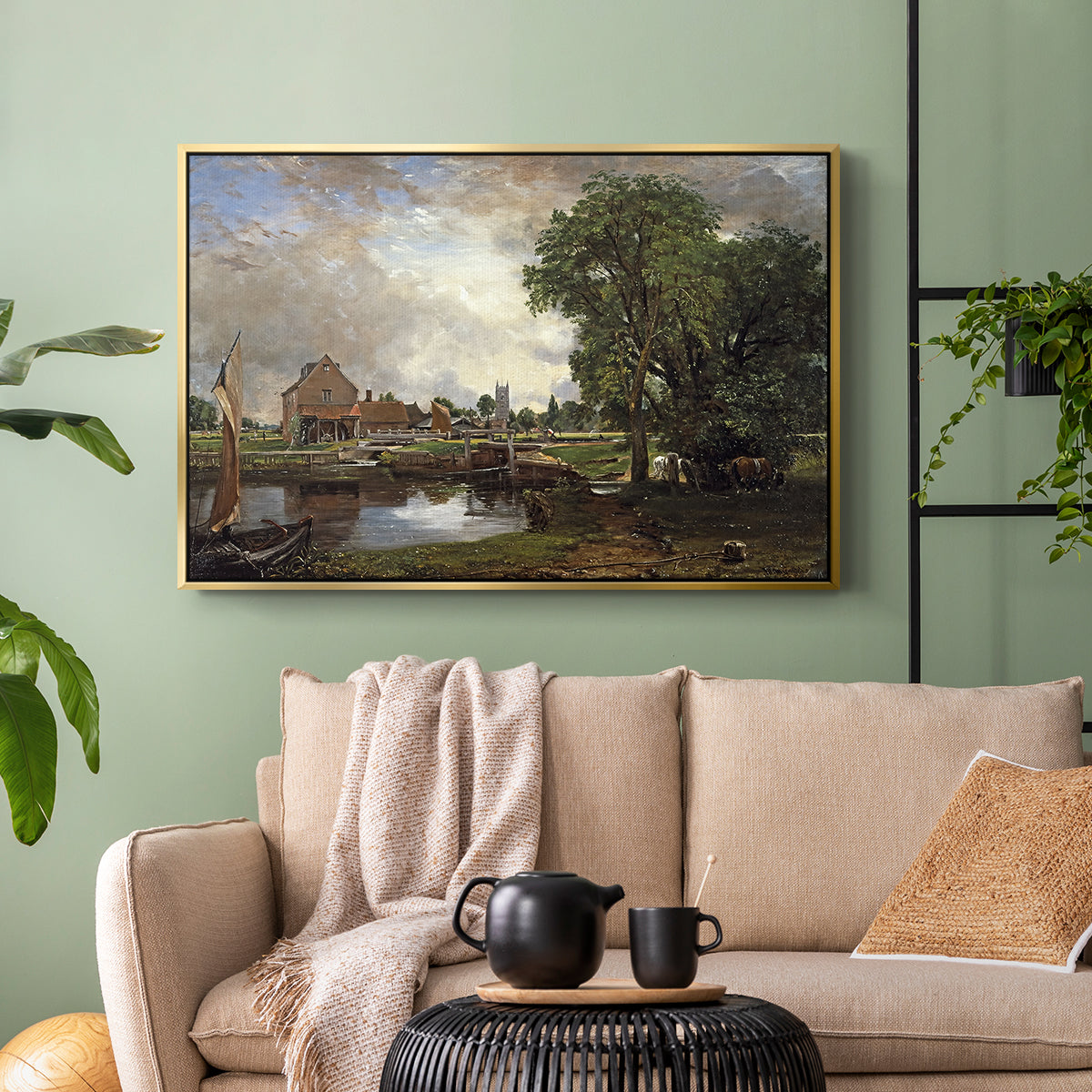 Dedham Lock and Mill, c. 1820 - Floater Framed Canvas Print