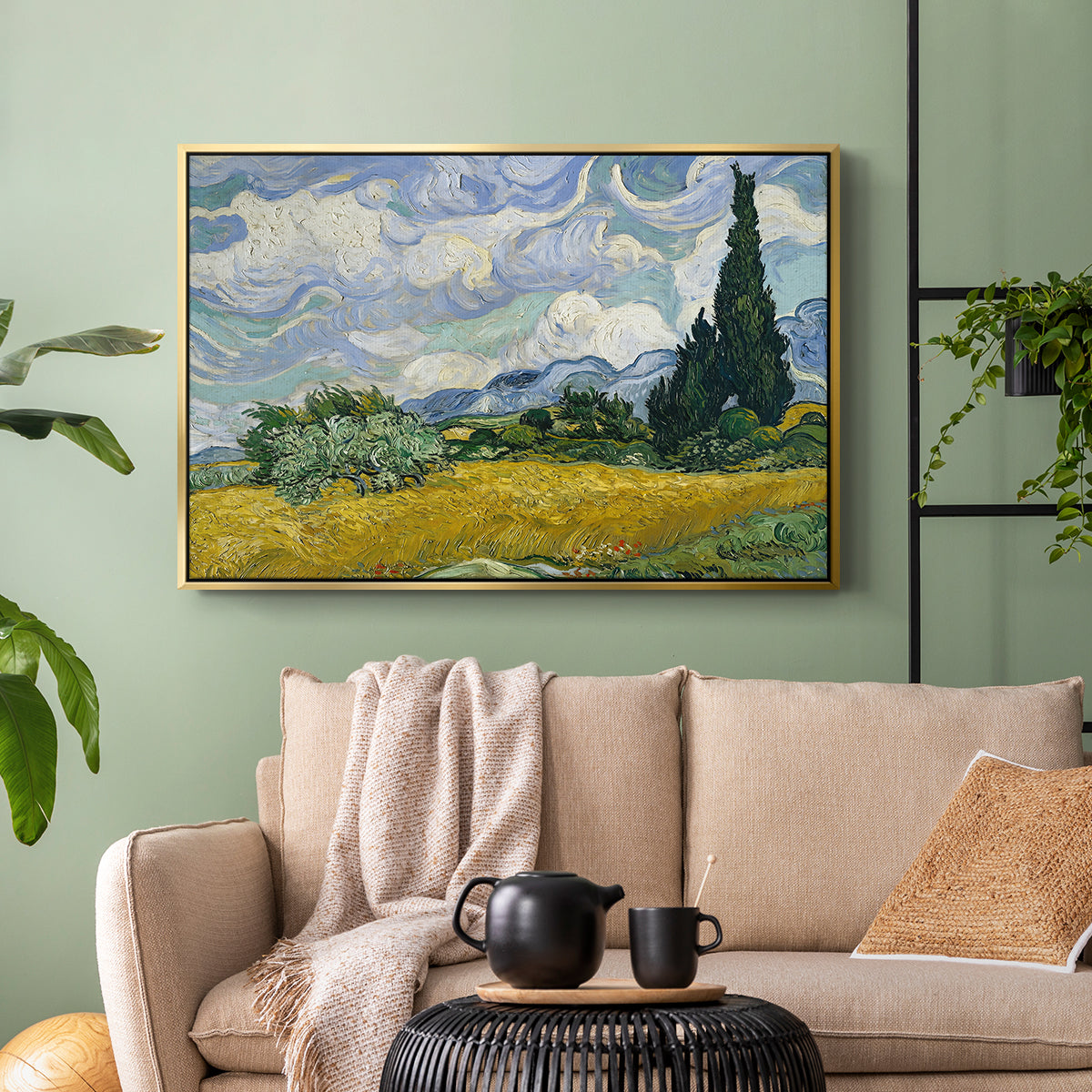 Wheat Field with Cypresses, 1889 - Floater Framed Canvas Print
