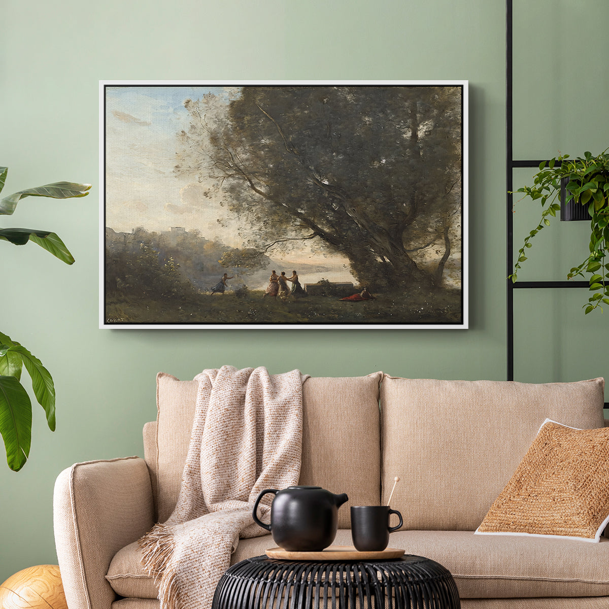 Dance Under the Trees at the Edge of the Lake, c. 1865-1870 - Floater Framed Canvas Print