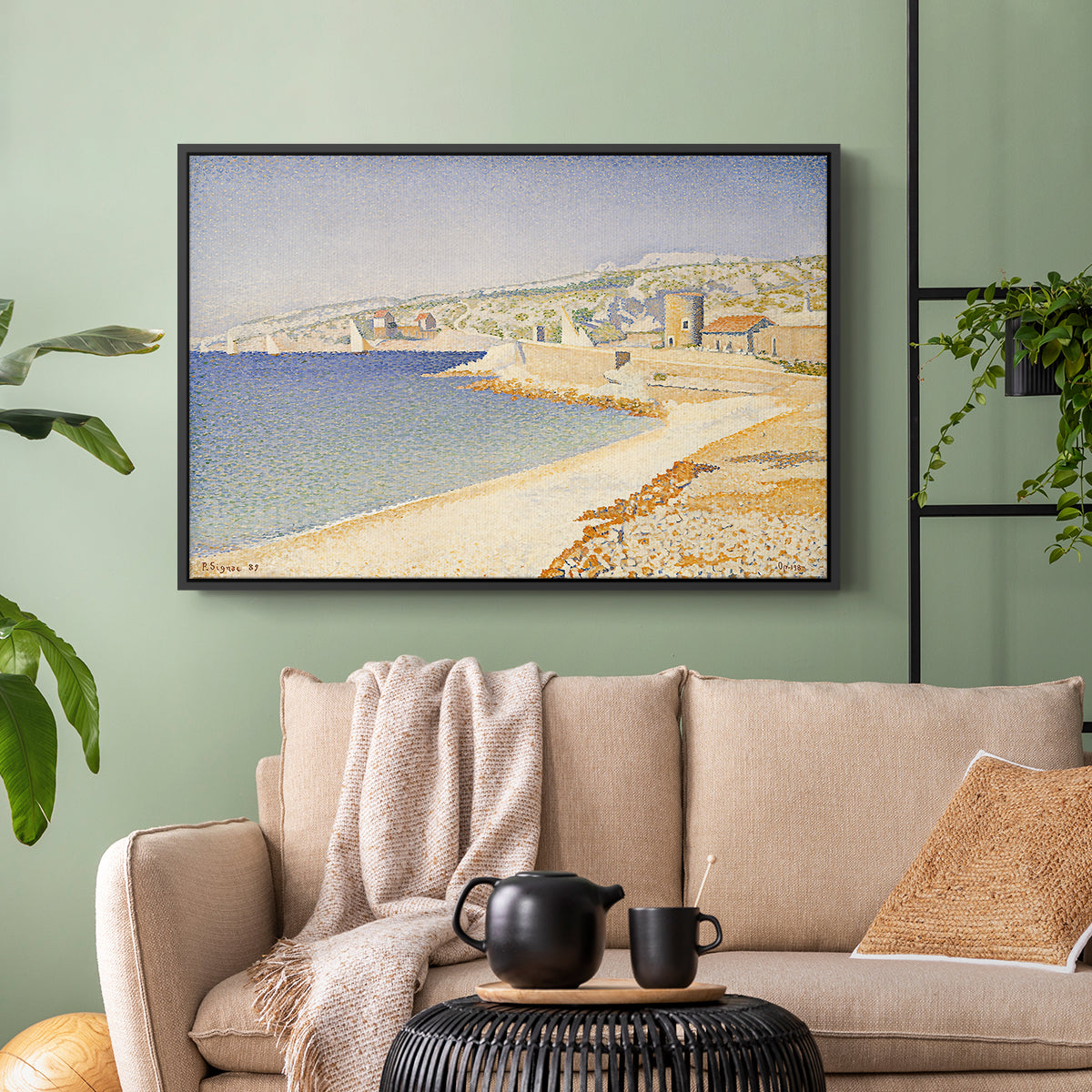 The Jetty at Cassis, Opus 198, 1889 - Floater Framed Canvas Print