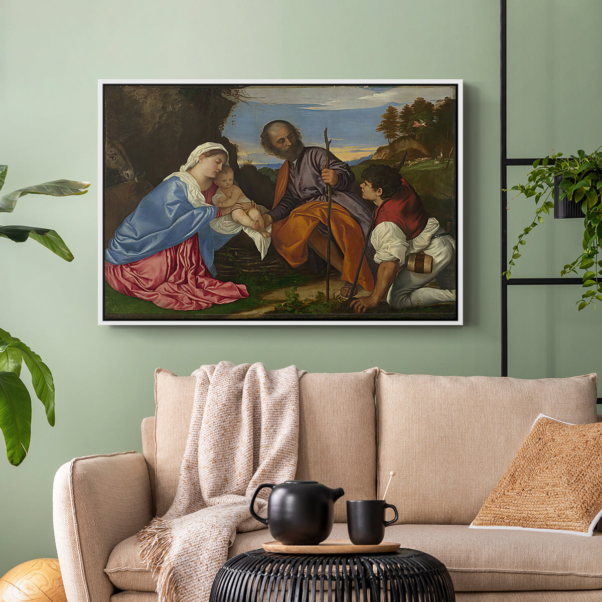 The Holy Family with a Shepherd, c. 1510 - Floater Framed Canvas Print