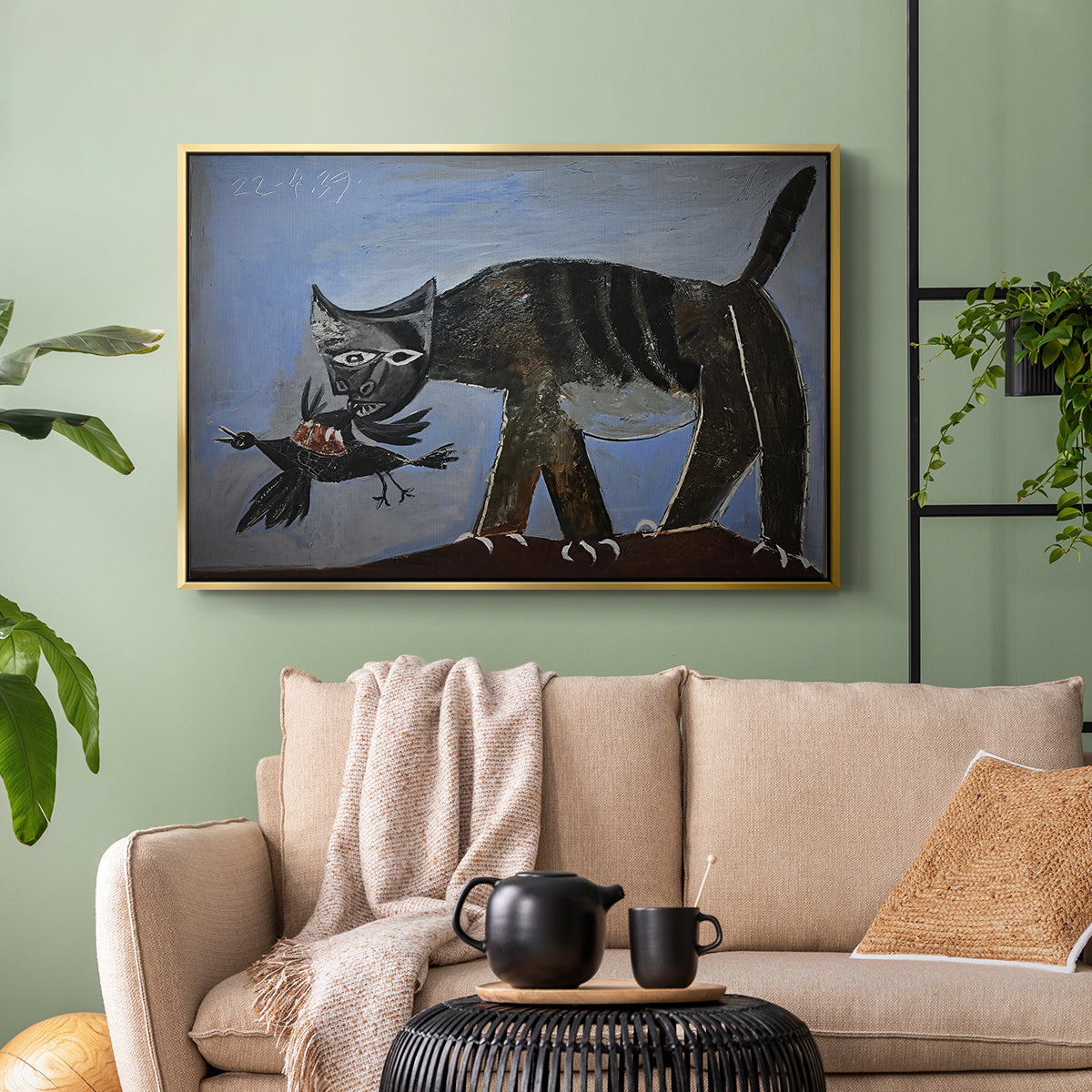 Cat Catching a Bird, 1939 - Floater Framed Canvas Print