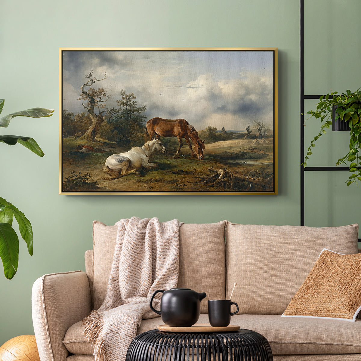 Two Horses on the Pasture, c. 1825 - Floater Framed Canvas Print