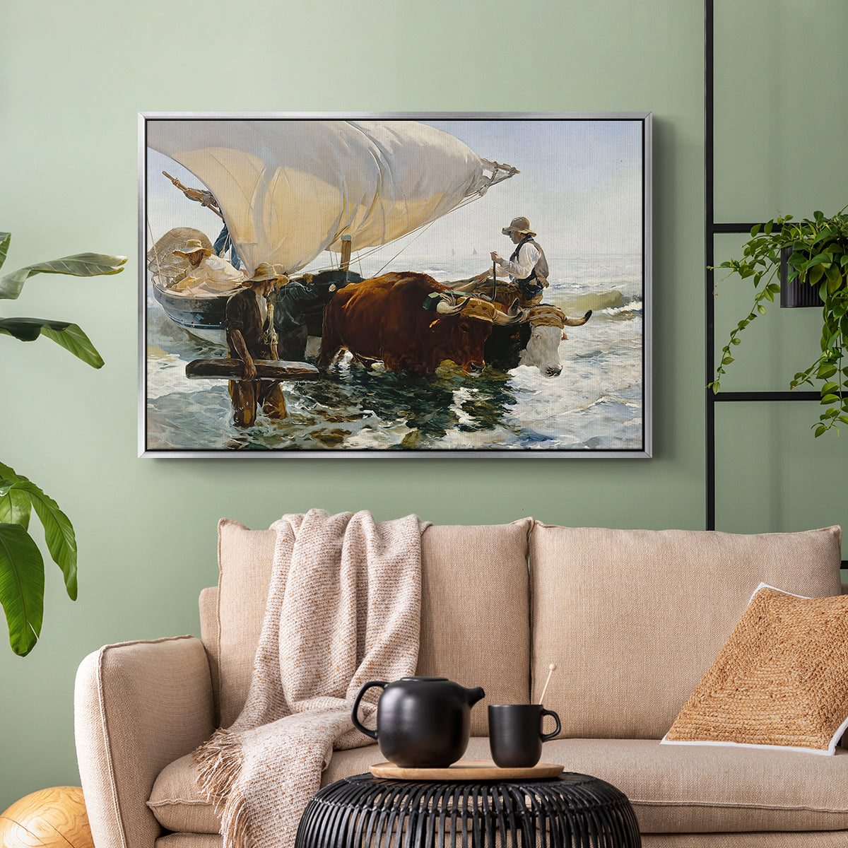 The Return from Fishing: Hauling the Boat, 1894 - Floater Framed Canvas Print