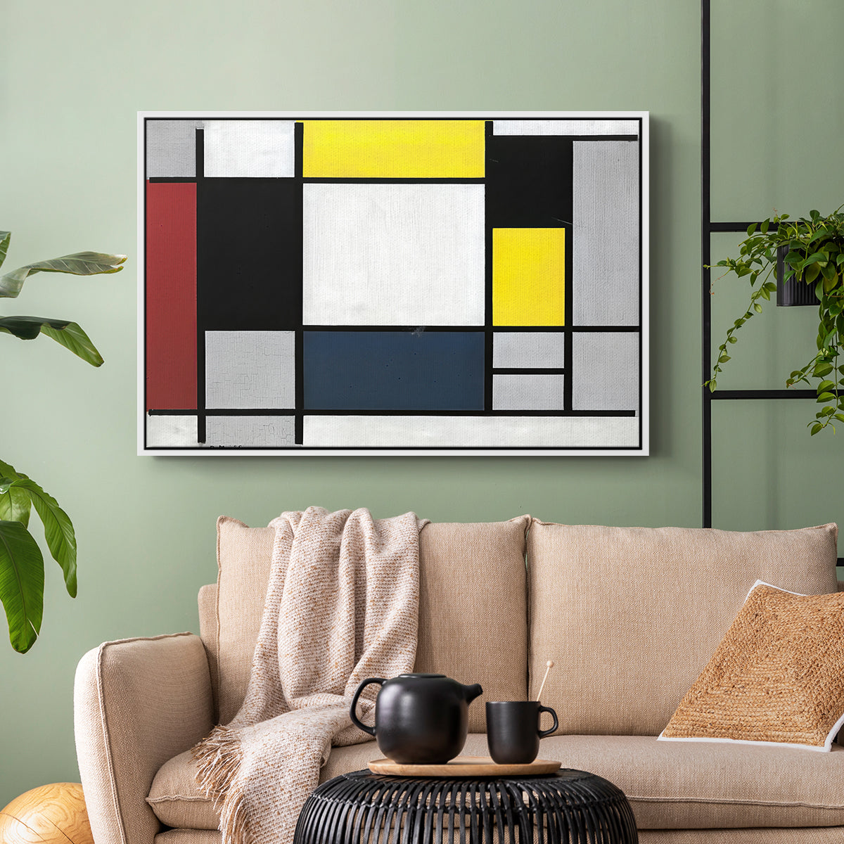 Composition with Yellow, Red, Black, Blue, and Gray, 1920 - Floater Framed Canvas Print
