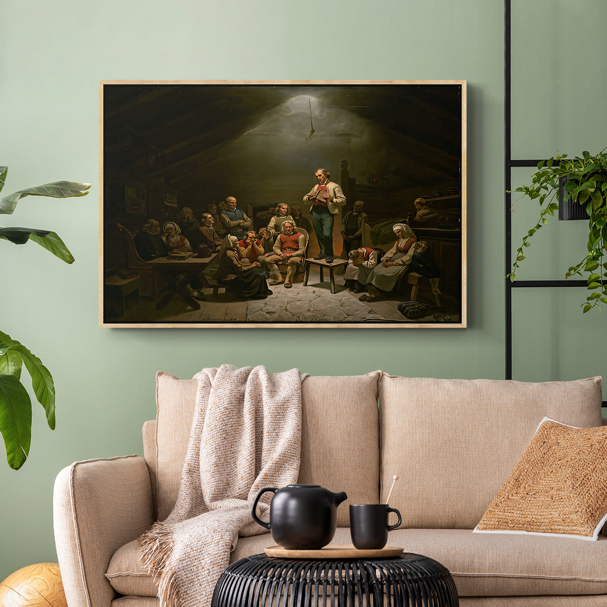 Low Church Devotion (Haugianerne), 1848 - Floater Framed Canvas Print
