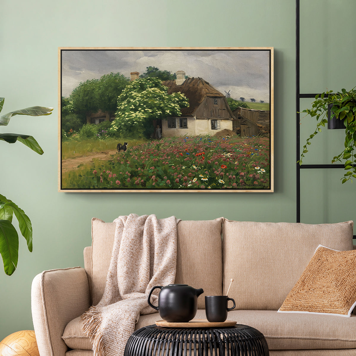 Farmhouse with Meadow Flowers, 1909 - Floater Framed Canvas Print
